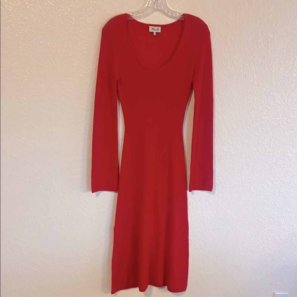 Sweater Dress Red Long Sleeve Sheath Stretchy Dress